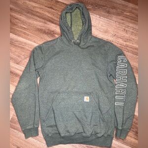 Carhartt Hoodie Mens S Sweatshirt Green Spellout Logo Workwear Pullover